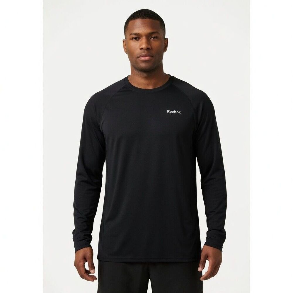 Men's Large (L) Reebok Black Long Sleeved Shirt Athletic Activewear Crewneck